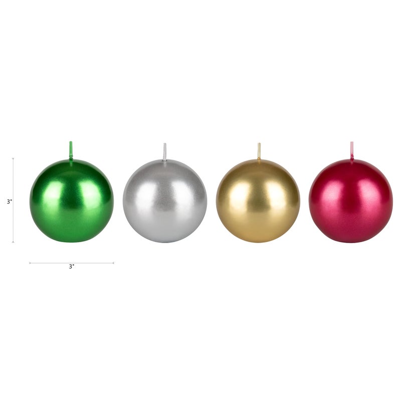 Mega Candles Set of 4 Unscented 3 Inch x 3 Inch Metallic Round Ball Candles, Holidays, Seasonal, Festivities, Devotional, Church, Wreath, Party, Gifts - Image 2